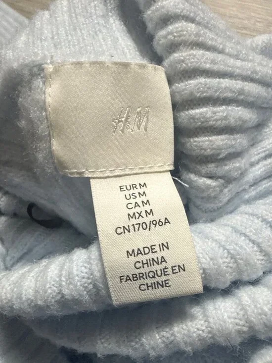 H&M Cozy Blue Ribbed Oversized Turtleneck Sweater Pearl Core Coastal Grandma Chi - Picture 3 of 9